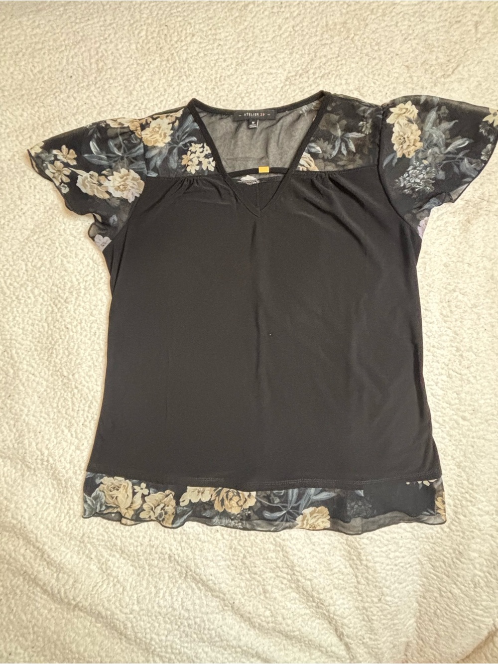 Black Floral-Trim V-Neck Blouse by Apt. 9